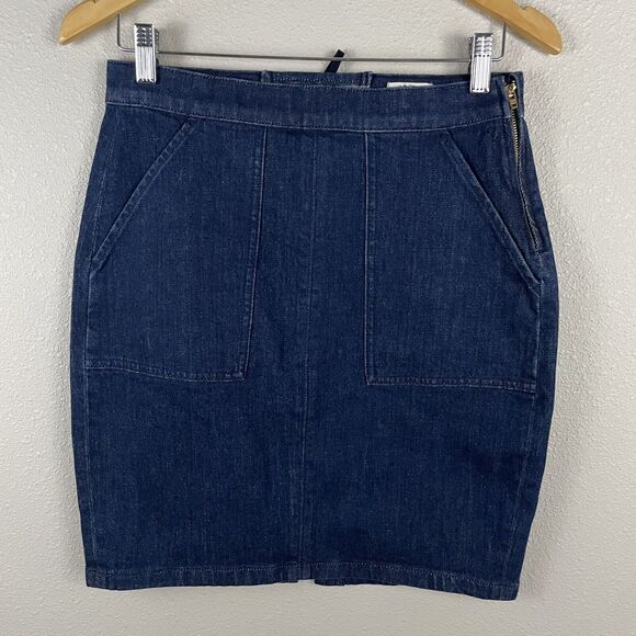 J Crew Womens 27 Lace Up Back Blue Denim Pencil Skirt - Picture 1 of 5